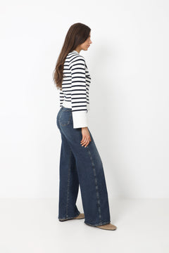 Pernille Stripe Knit Cardigan - Navy Striped