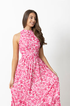 Harriet Chiffon Dress - Pink Print