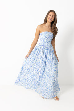 Meya Chiffon Bandeau Dress - Blue Print