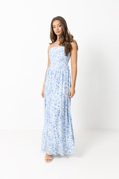 Meya Chiffon Bandeau Dress - Blue Print