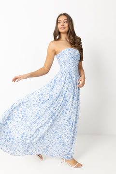 Meya Chiffon Bandeau Dress - Blue Print