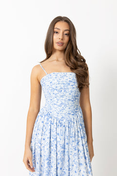 Meya Chiffon Bandeau Dress - Blue Print