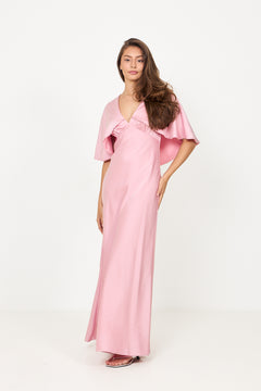 Arielle Satin Cape Maxi Dress - Pink