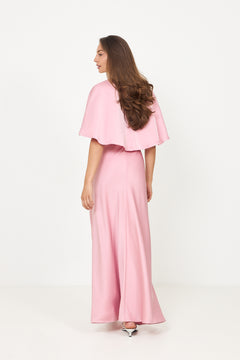 Arielle Satin Cape Maxi Dress - Pink