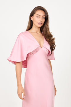 Arielle Satin Cape Maxi Dress - Pink
