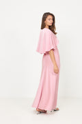 Arielle Satin Cape Maxi Dress - Pink