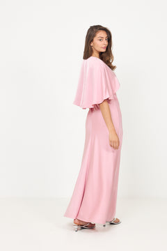 Arielle Satin Cape Maxi Dress - Pink