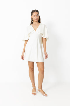 Ariel Satin Cape Mini Dress - Creme