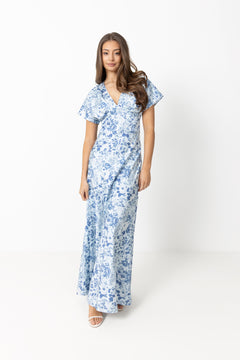 Kristin Satin Flower Dress - Blue