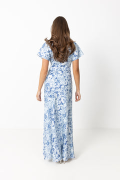 Kristin Satin Flower Dress - Blue
