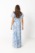 Kristin Satin Flower Dress - Blue