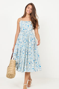 Thyra Cotton Strap Midi Dress - Blue