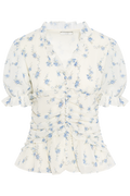 Arielic Blouse - Off White Vintage Blue