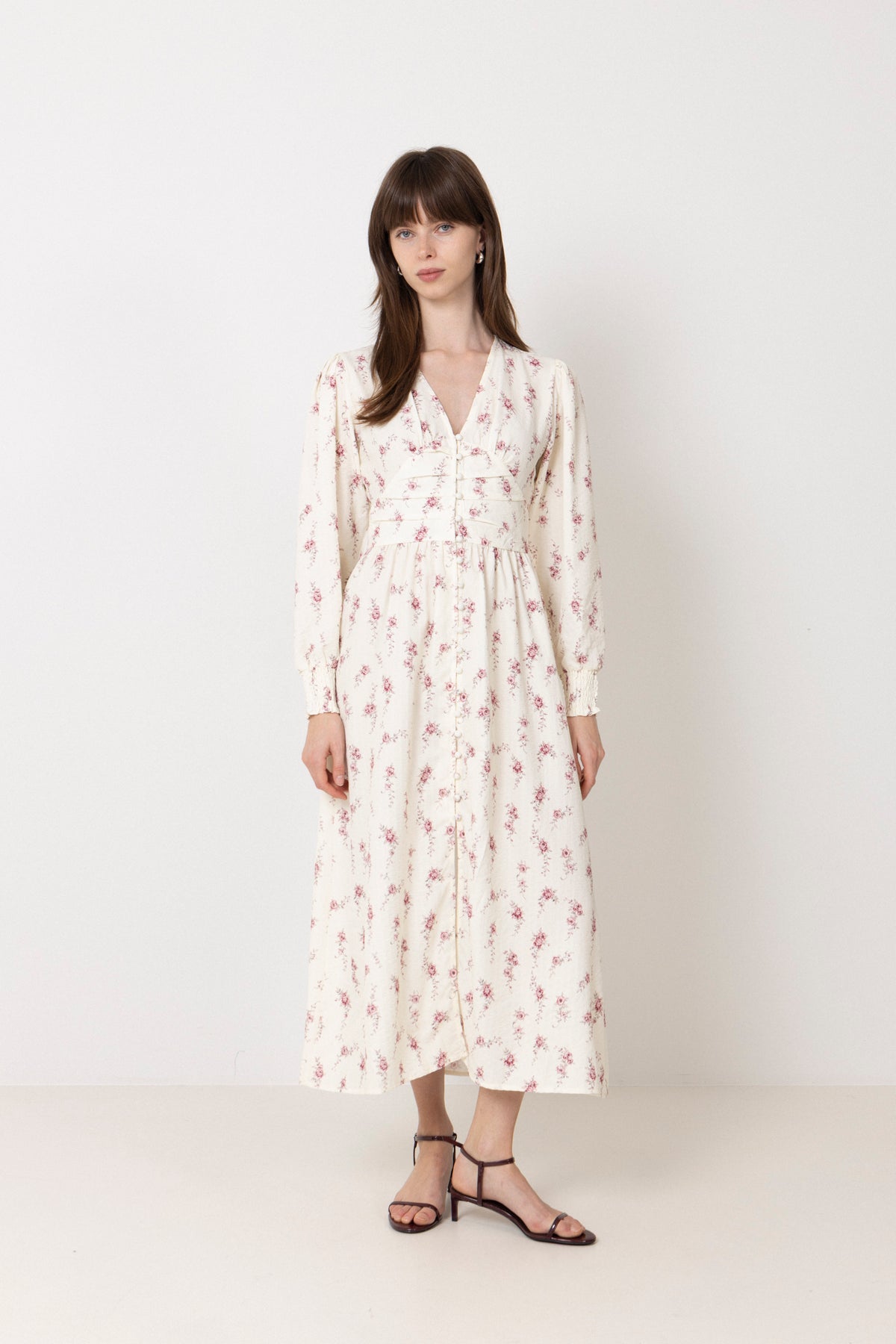 Adelic Long Dress - Off White Vintage Rose