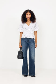 Sapura Flower Dobby Blouse - Blue Flower