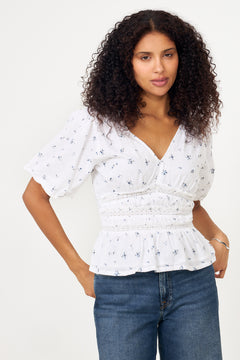 Sapura Flower Dobby Blouse - Blue Flower