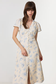 Eleni Delicate Flower Dress - Creme