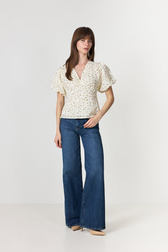 Irina Small Rose Flower Blouse - Light Yellow
