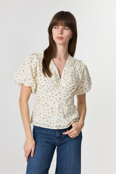 Irina Small Rose Flower Blouse - Light Yellow
