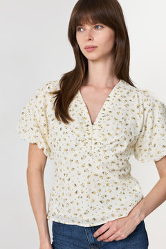 Irina Small Rose Flower Blouse - Light Yellow