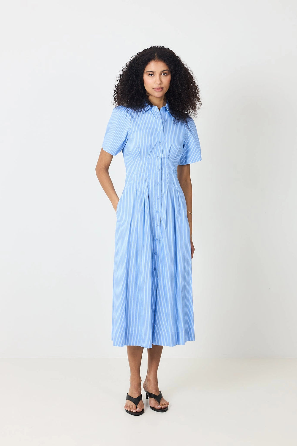 Baia Stripe Poplin Dress - Light Blue