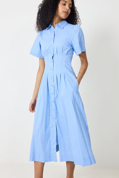 Baia Stripe Poplin Dress - Light Blue