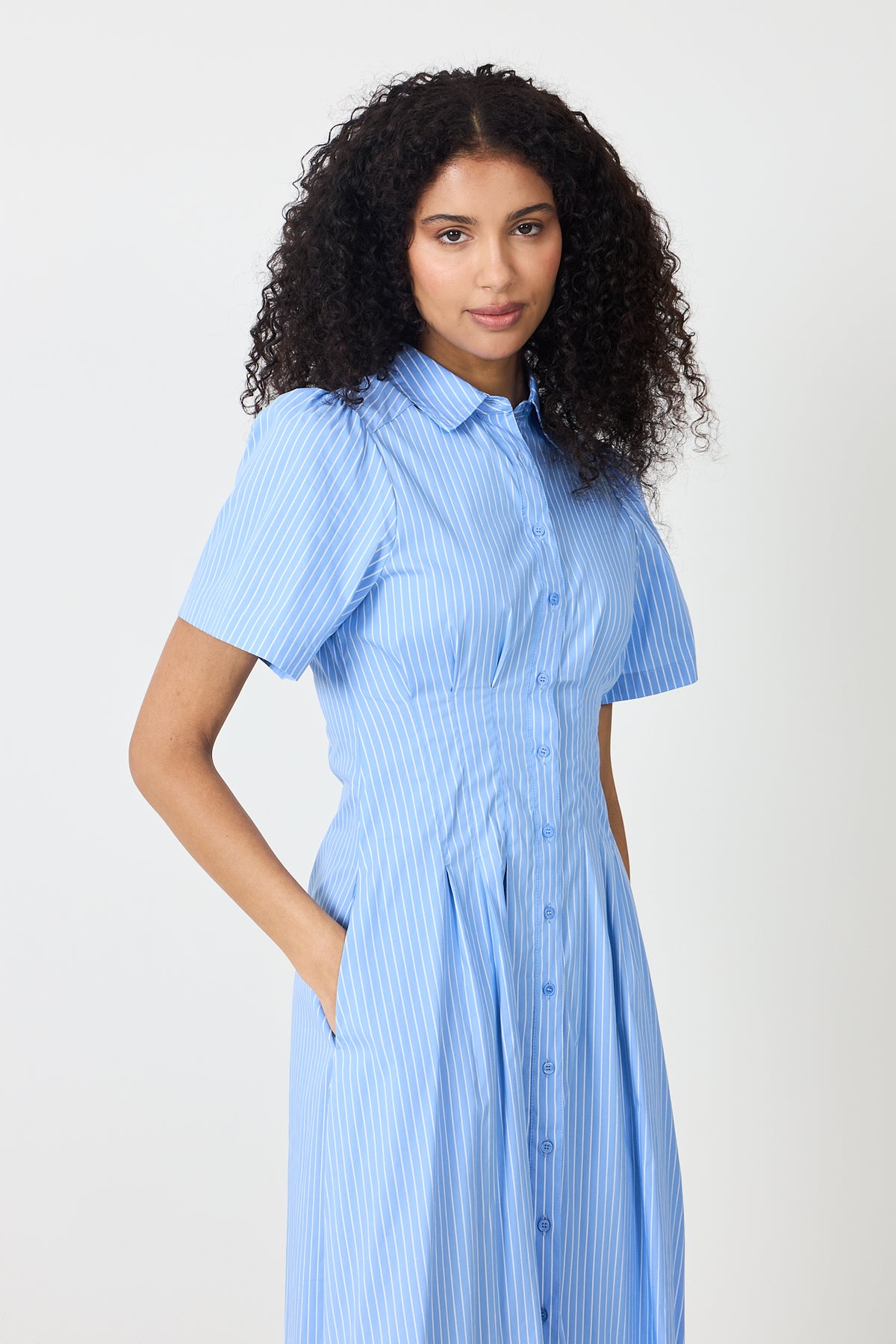 Baia Stripe Poplin Dress - Light Blue