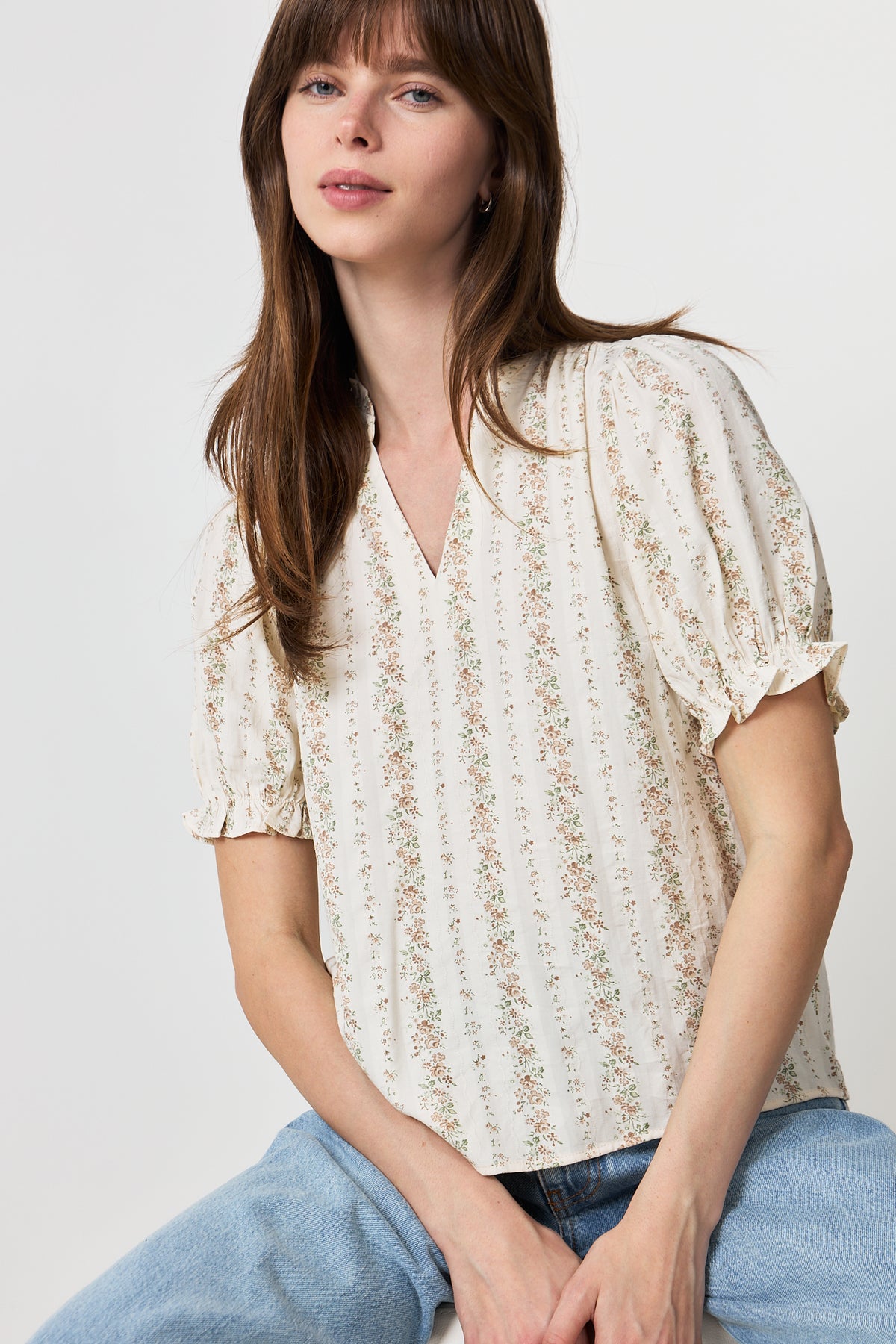 Odesa Floral Stripe Blouse - Creme