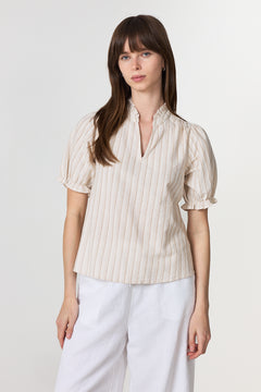 Odesa Linen Stripe Blouse - Sand