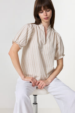Odesa Linen Stripe Blouse - Sand