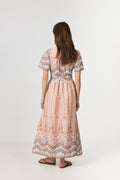 Moviana Flower Border Dress - Flower Peach
