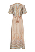 Moviana Flower Border Dress - Flower Peach