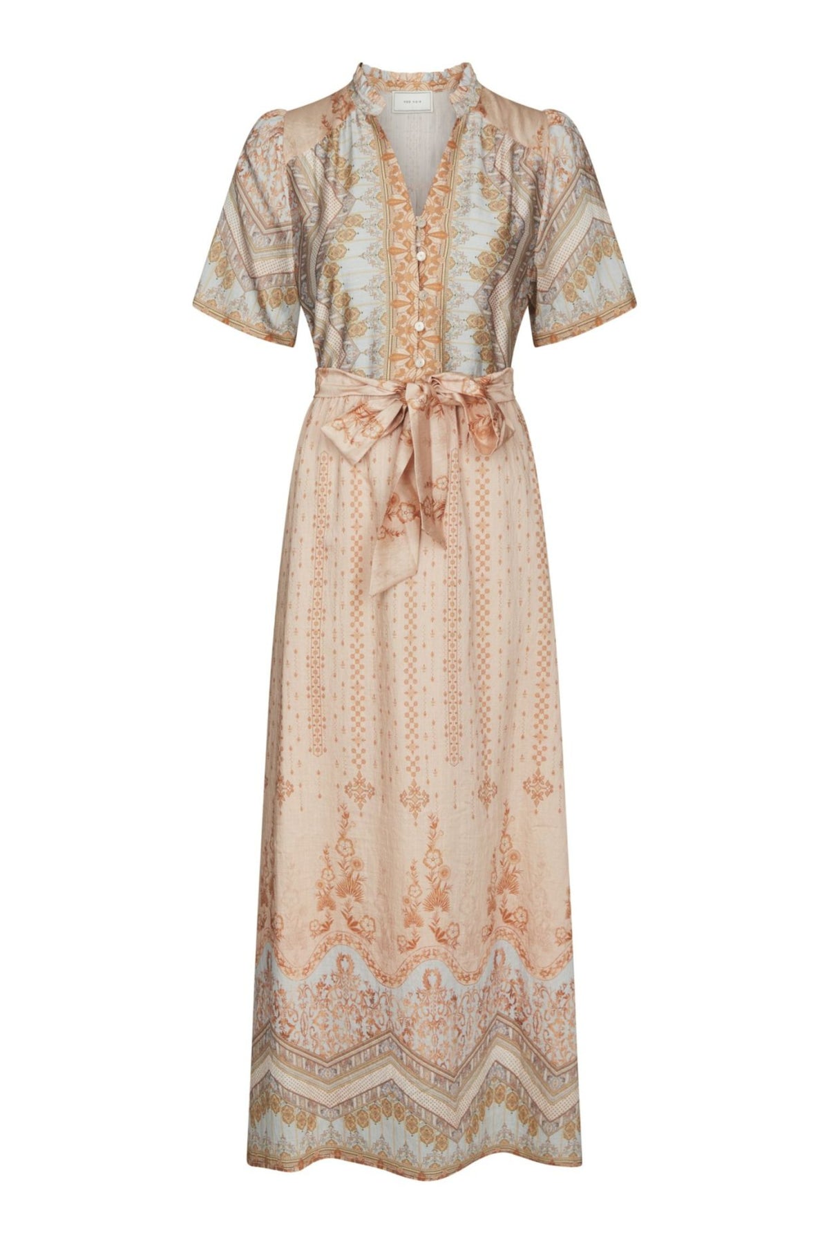 Moviana Flower Border Dress - Flower Peach