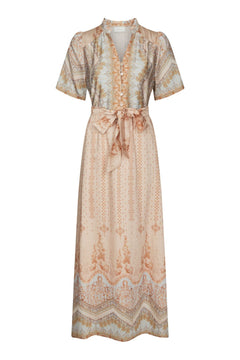 Moviana Flower Border Dress - Flower Peach