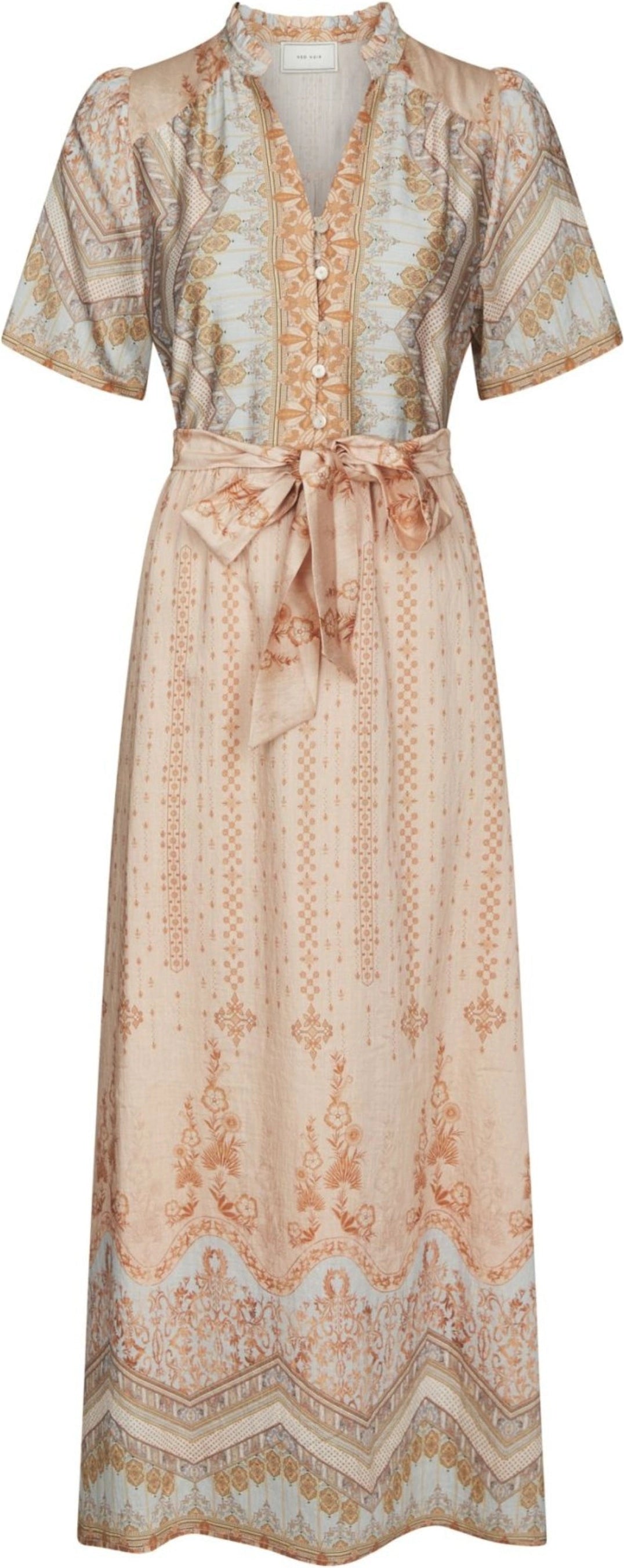 Moviana Flower Border Dress - Flower Peach