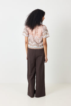 Torana Flower Border Blouse - Flower Peach