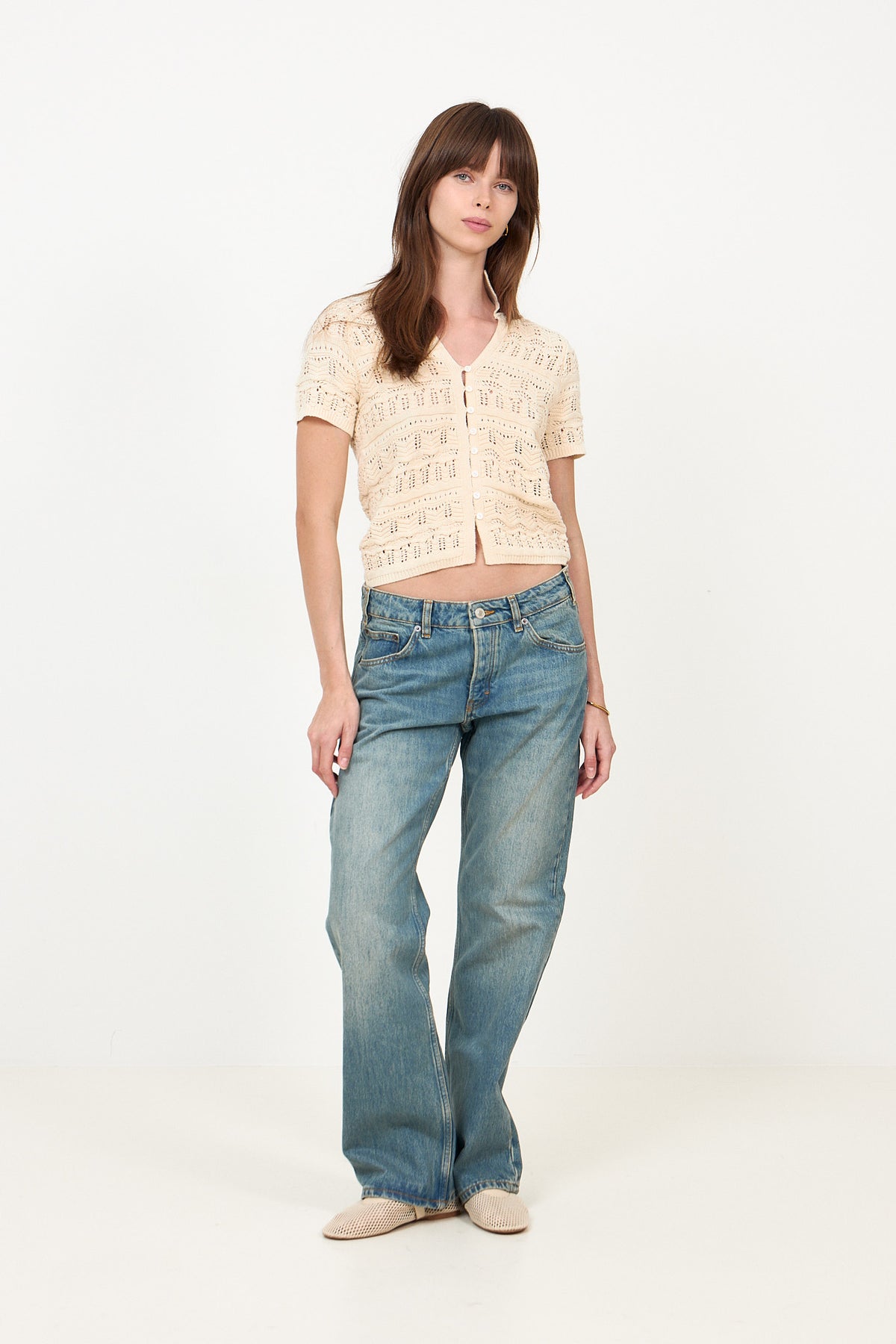 Marisini Stitch Polo Knit Top - Off White