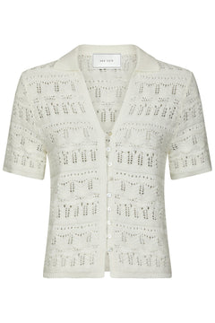 Marisini Stitch Polo Knit Top - Off White