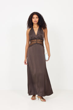 Jasine Heavy Sateen Dress - Dark Brown
