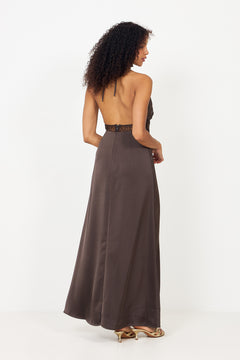 Jasine Heavy Sateen Dress - Dark Brown