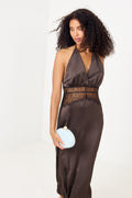 Jasine Heavy Sateen Dress - Dark Brown