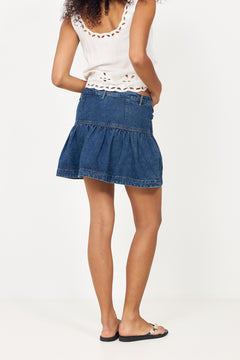 Tripa Denim Frill Skirt - Blue