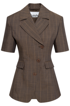 Light Wool Melange Stripe Short Sleeve Blazer - Rain Drum