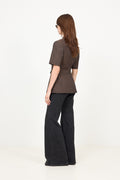 Light Wool Melange Stripe Short Sleeve Blazer - Rain Drum