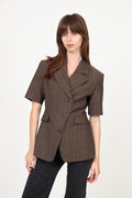 Light Wool Melange Stripe Short Sleeve Blazer - Rain Drum