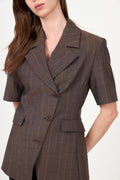Light Wool Melange Stripe Short Sleeve Blazer - Rain Drum