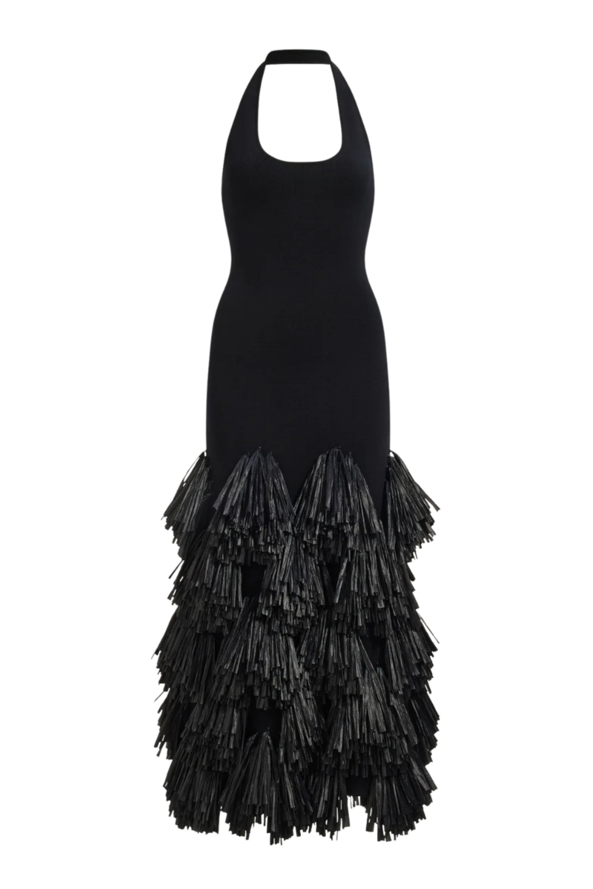 Elva Raffia Knit Midi Dress - Black