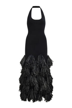 Elva Raffia Knit Midi Dress - Black