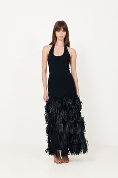 Elva Raffia Knit Midi Dress - Black