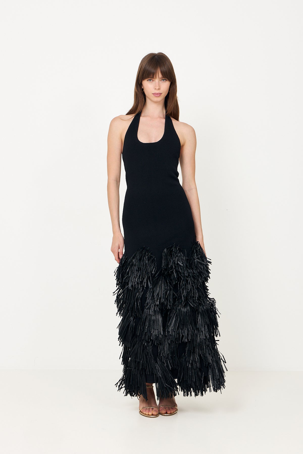 Elva Raffia Knit Midi Dress - Black